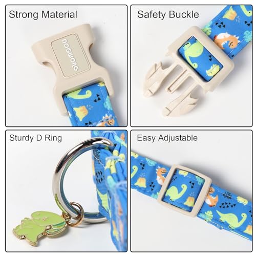 DOGWONG Blue Dog Collar Adjustable Soft Natural Fabric Boy Pet Dog Collar Cute Dinosaur Puppy Collars for Small Medium Large Dogs - color: Z: Dinosaur, size: Extra Small