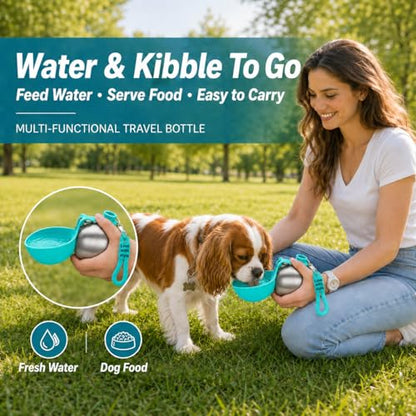 Portable Dog Water Bottle, 10 oz Stainless Steel Pet Travel Dispenser with Silicone Foldable Bowl, Leak Proof Tumbler, Dog Walking Accessories for Hiking and Small Pets (Blue) - color: Blue