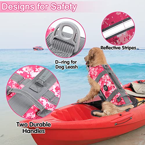 EMUST Dog Life Vests, Adjustable Pet Life Jacket with Rescue Handle, Dog Flotation Vest for Small/Medium/Large Dogs, XS, NewPinkCamouflage - color: NewPinkCamouflage, size: XS