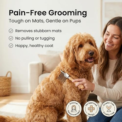 We Love Doodles Dog Dematting Brush & Rake, Detangler Brush for Dogs, Comb Tool for Grooming, Best for Doodles, Poodles, Goldendoodles, Cats & Other Pets, Matted Fur Removal On Undercoat, Small - size: Dematting Rake Small