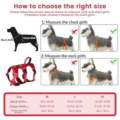 Escape Proof Dog Harness and Leash Set,Soft Padded Full Body Pet Harness, No Pull Reflective Adjustable Dog Vest with Handle, Easy Control Dog Harness for Medium Large Dogs Training Walking Running - color: Red, size: M