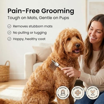 Dog Dematting Brush & Rake, Detangler Brush for Dogs, Comb Tool for Grooming, Best for Doodles, Poodles, Goldendoodles, Cats & Other Pets, Matted Fur Removal On Undercoat [We Love Doodles] - size: Dematting Rake Regular