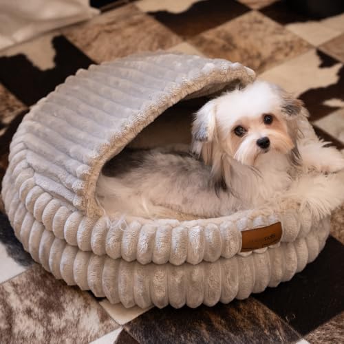 CHEERPALS Cat Cave Bed for Indoor Cats, Washable Covered Cat Bed Hooded Kitty Bed Soft Fluffy Pet Bed for Puppy and Small Dog(Khaki) - color: Khaki