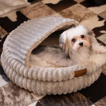 CHEERPALS Cat Cave Bed for Indoor Cats, Washable Covered Cat Bed Hooded Kitty Bed Soft Fluffy Pet Bed for Puppy and Small Dog(Khaki) - color: Khaki