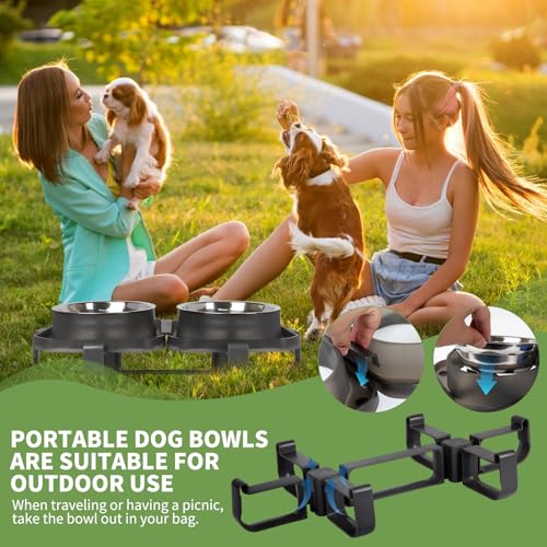 Elevated Dog Bowls, Stainless Steel Raised Dog Bowl with No Spill Dogs Food & Water Bowl for Small Medium Breed, Neater Dogs Feeding Station Non-Slip Water Bowls Set of 2 with Stand for Pet - size: Set of 2 - B