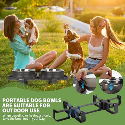 Elevated Dog Bowls, Stainless Steel Raised Dog Bowl with No Spill Dogs Food & Water Bowl for Small Medium Breed, Neater Dogs Feeding Station Non-Slip Water Bowls Set of 2 with Stand for Pet - size: Set of 2 - B