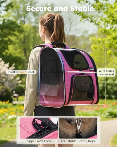 pecute Cat Backpack Extendable, Cat Carrier Backpack with Breathable Window - color: Pink, size: 12.6"L x 10.2"W x 16.5"H