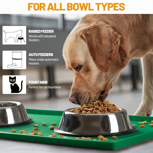 Hubulk Dog Feeding Mat,100% Waterproof Food Grade Silicone Pet Food and Water Bowl Placemat,Dishwasher, High Raised Edge to Prevent Spills,Nonslip Tray to Stop Messes on Floor（28"x18"x0.8",Hunter ） - color: Hunter green, size: 28"l X 18"w