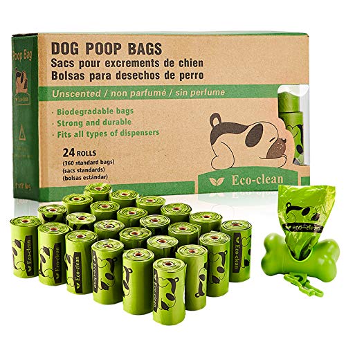 ECO-CLEAN Dog Poop Bags, 24 Rolls/360 Bags with Dispenser, Dog Waste Bags, Unscented, Leak-Proof, Easy Tear-Off - color: Green