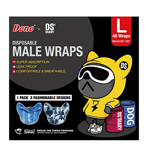 Dono Dog Diapers Male Disposable Male Dog Wraps, Wider Doggie Puppy Diapers, Male Belly Bands, Super Absorbent, Leak-Proof Fit, Excitable Urination, Incontinence, Large 48ct - size: Large (25-32inch)