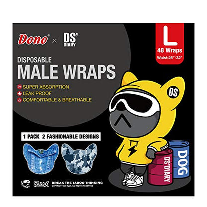 Dono Dog Diapers Male Disposable Male Dog Wraps, Wider Doggie Puppy Diapers, Male Belly Bands, Super Absorbent, Leak-Proof Fit, Excitable Urination, Incontinence, Large 48ct - size: Large (25-32inch)