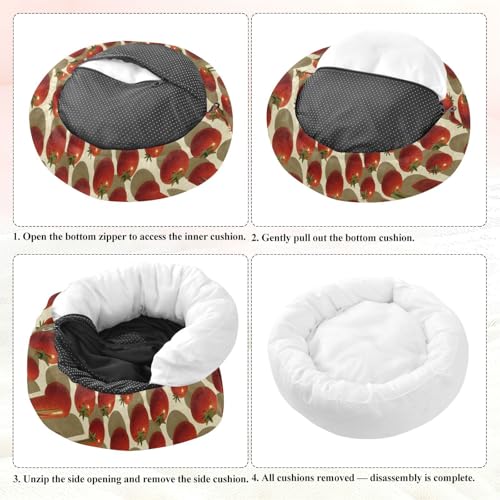 Pet Bed Tomatos Beige Cat Snuggler Soft Winter Cushion, Cozy Round Bolster Nest for Indoor Kittens & Small Pets 15" - size: X-Small