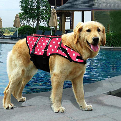 Izefia Dog Life Jacket Swimming Safety Coat Floatation Life Vest Life Saver with Handle for Small Dog Puppy Large Dog (Pink Dot, XXS) - color: Pink Dot, size: XX-Small
