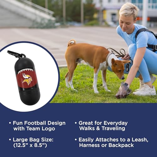 Pets First NFL MINNESOTA VIKINGS PET LICENSED Poop Waste Bag Dispenser and D Ring for Leash with 15 Premium Garbage Bags - color: Minnesota Vikings, size: 1 Count (Pack of 1)