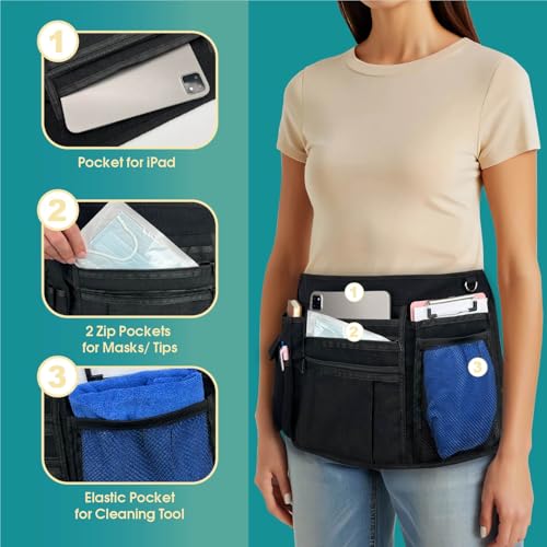 Multi-Pocket Waitress Apron: Adjustable Half Apron for Servers, Waiters, and Kitchen Staff, Ideal for Restaurants, Bistros, and Kitchens, Black