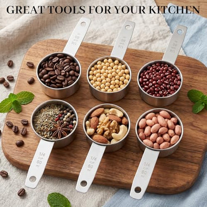 2 Pcs 1/4 Cup Scoop, 60ml 2oz Stainless Steel Measuring Cup Single Metal Dog Cat Food Scoop Coffee Measuring Cups Measure Cups for Cooking, Baking, Kitchen, Wet and Dry Ingredients, Dishwasher Safe