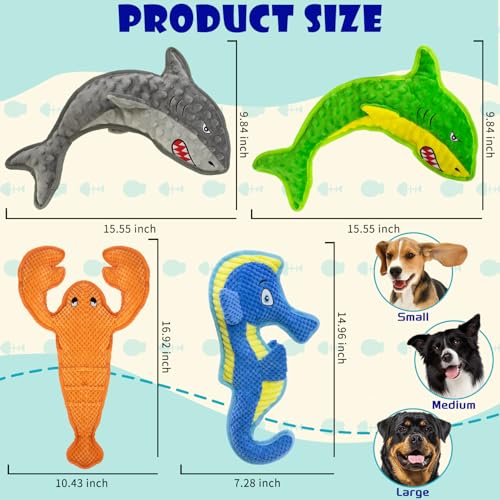 Dog Toy Squeak No Stuffing Toys, 4-Pack Toys for Small Medium Large Breed, Puppy Teething Interactive Toy to Keep Them Busy, Best Christmas Birthday Gift - color: grey