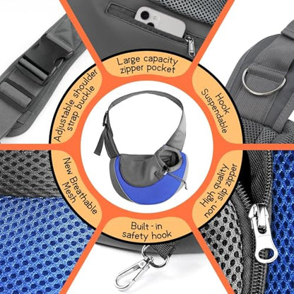 YUDODO Pet Sling Carrier for 2-5 lbs Small Dogs & Cats – Hands-Free Puppy Carrier with Safety Hook, Large Zipper Pocket, Soft Breathable Mesh, Adjustable Strap & Reflective Strip (Blue 1.0 S) - color: Blue 1.0 Basic (Zipper Pocket), size: Small (2-4.5lbs)