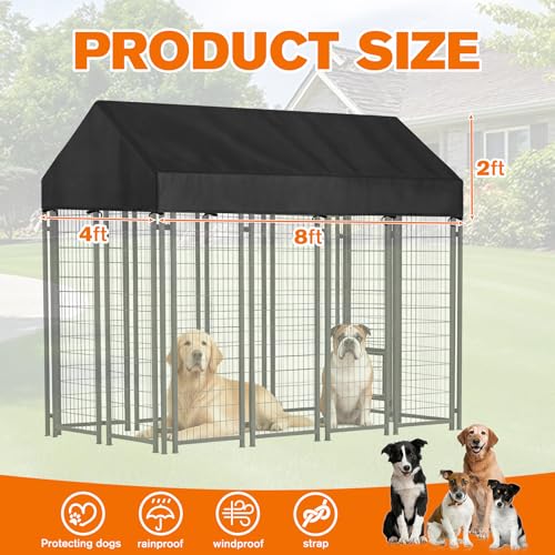 4'W X 8'L Waterproof Dog Kennel Cover Outdoor 600D Oxford Fabric Dog Kennel Roof with Silver UV-Protective Coating for Windproof, Rainproof, Sun-Protective(Covers Only) - size: 4*8 Ft