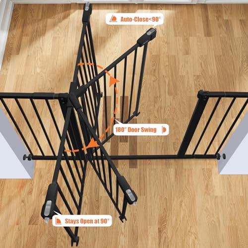 keny Extra Wide Baby Gate - Auto Close Safety Gate, Pressure Mounted, 29"-47.3", 30" Tall, Black - color: Black, size: 29-47.3"Wide, 30"Tall