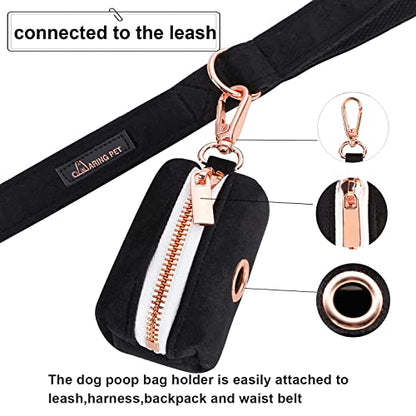 ARING PET Dog Waste Bag Dispenser, Soft Black Doggy Poop Bags Holders Attach to Any Leashes, Velvet Portable Washable Pet Waste Pouch Dispenser with Metal Zipper - color: A:black