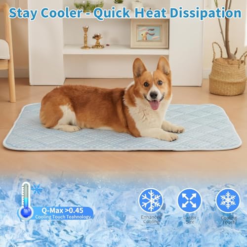 Cooling Mat for Large Dogs, 35.4"x 23.6" Thick & Durable Dog Cooling Mat, Q-MAX>0.45, Double-Sided Cooling Pet Pad, Portable & Washable Dog Cooling Mat for Crate, Couch & Car - size: Large - 35.4 x 23.6 Inch
