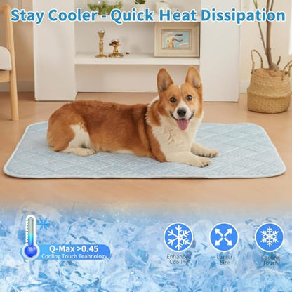 Cooling Mat for Extra Large Dogs, 51"x 37.5" Thick & Durable Dog Cooling Mat, Q-MAX>0.45, Double-Sided Cooling Pet Pad, Portable & Washable Dog Cooling Mat for Crate, Couch & Car - size: XX-Large - 51 x 37.5 Inch