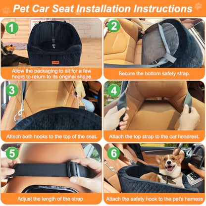 Vivifying Dog Car Seat for Small & Medium Dogs, Detachable & Washable Booster Seat for Pets Up to 30lbs, Travel Bed with Storage Pockets and Safety Belt – Black