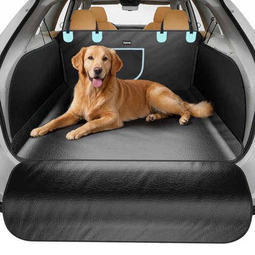 SUV Cargo Liner for Dogs with PU Leather, Waterproof Pet Trunk Cover with Taller Side Panels, Dog Seat Mat for SUVs Vans with Bumper Flap Protector, Non-Slip, Large Size Universal Fit, Black