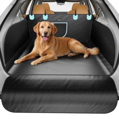SUV Cargo Liner for Dogs with PU Leather, Waterproof Pet Trunk Cover with Taller Side Panels, Dog Seat Mat for SUVs Vans with Bumper Flap Protector, Non-Slip, Large Size Universal Fit, Black