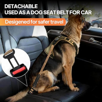 Twoear Heavy Duty Dog Leash for Large Dogs that Pull, 4-7FT Shock Absorbing Bungee Leash with Traffic Handle, Metal Frog Clip, Car Seatbelt, Reflective Tactical Leashes for Medium to Large Breeds