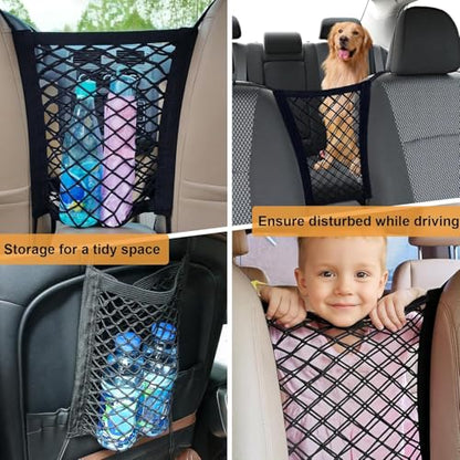 Dog Car Net Barrier Pet Barrier,Barrier of Back Seat Pet Kids,Cargo Tissue Purse Holder, Baby Stretchable Storage Bag Universal for Cars, SUVs, Vans Traveling (2-Layer) - size: 2-Layer