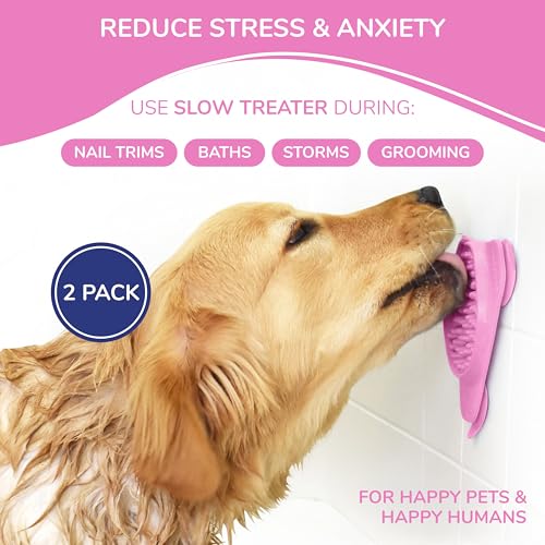 Aquapaw Lick Mat for Dogs 2-Pack, Suction Cup Dog Slow Feeder Pad & Licking Mat for Peanut Butter Treats – Calming Dog Bathing Aid, Stress Relief & Mental Stimulation for All Breeds - Pink - size: 2-Pack Regular