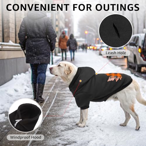 SCENEREAL Thanksgiving Dog Hoodie with Leash Hole Male Female - Warm & Soft Fleece Pet Sweater Clothes Sweatshirt with Leaf Pattern, Cold Weather Coat for Small Medium Large Dogs Puppies, M - color: Black (Maple Leaf Print), size: Medium