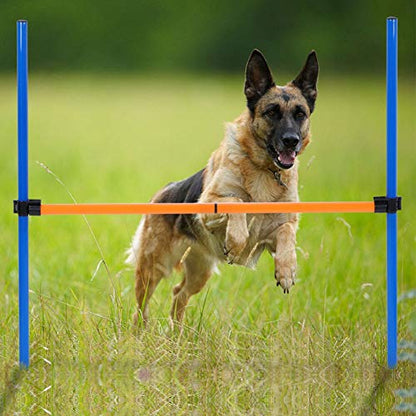 Dog Agility Jump Hurdle Bar Set for Outdoor Exercise, Plastic, Adjustable Height, 4 Blue + 2 Orange Bars, 2 Clips, for Dog Fitness & Bonding