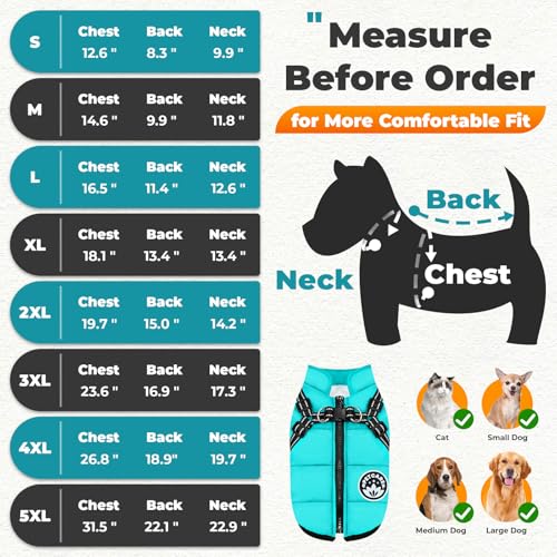 PETCARE Winter Dog Coat with Harness Built in Waterproof Dog Jackets Warm Pet Fleece Vest Windproof Snow Jacket Snowsuit Reflective Dogs Cold Weather Coats for Puppy Small Medium Large Dogs Cats - color: Blue, size: S(Chest 12.6" Suggest 2-3 lbs)