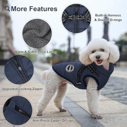 Dog Winter Coat, Warm Dog Jacket Reflective Adjustable Fleece Vest with Harness Built in,Windproof Pet Snow Jacket Snowsuit with Zipper for Small Medium Dogs, Navy Blue XS - color: Blue, size: X-Small