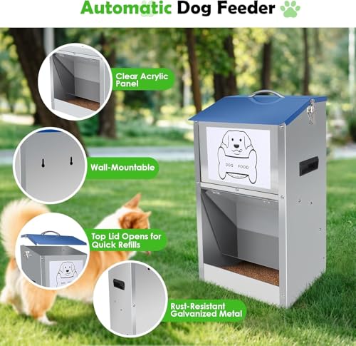 Galvanized Automatic Dog Feeder,Automatic Gravity-Fed Dog Feeder for Indoor & Outdoor Use,25LBS Capacity Food Dispenser for Small, Medium, and Large Breeds - size: 25 Pound