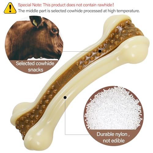 Dog Bones for Aggressive Chewers, 2 Pack Real Beef Flavor Puppy Teething Toys for Medium/Small Breed Dogs, Durable Nylon Dog Chew Toys - size: Medium+Medium