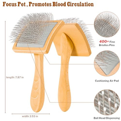 Slicker Brush for Long-Haired Dogs & Cats, Professional Dog Grooming Brush for (Goldendoodles, Poodles, Labradoodles), Large Pets Pin Tips Brushes with Natural Beech Wood Ergonomic Handle