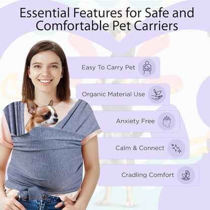 Sling Carrier for Small Dogs and Cats, Cat Carrier Pouch, Puppy Sling, Dog Chest Wrap, Cat Wraps, Comfortable, Weight-Distributing Pet Sling, Travel and Daily Use (Black)- Olsalv (Grey) - color: Grey