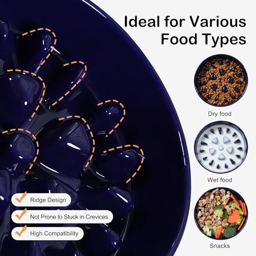 Sted Ceramic Slow Feeder Dog Bowls with Silicone Base, Slow Feeding Dog Bowl Small Medium Breed, Dogs Food Bowls for Fast Eaters, Puzzle Dogs Food Bowl, Maze Blue - color: Blue, size: Medium-8 inches