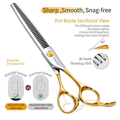 Dog Thinning Shears for Grooming 36 Teeth 6.5" Dog Blending Shears for Grooming Small Medium Dogs Professional Pet Thinners Blenders Scissors for Right Groomer(Blender, Gold) - size: 7 inch, style: Blender