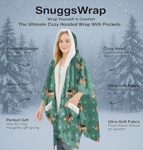 E&S Pets Sherpa Wearable Blanket Hoodie for Women – Soft Fleece Snuggs Wrap – 32 Dog & Cat Breeds – Warm Pet Lover Gifts - color: German Shepherd