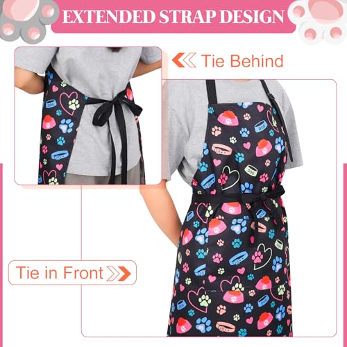 Dog Grooming Waterproof Apron with 2 Pockets, Cute Animals Puppy Dog Pets Apron - style: Dog Collar and Bowl