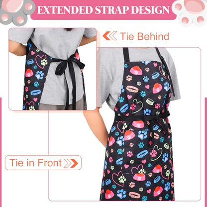 Dog Grooming Waterproof Apron with 2 Pockets, Cute Animals Puppy Dog Pets Apron - style: Dog Collar and Bowl