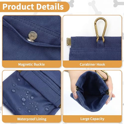 Dog Treat Pouch, Hand Free Dog Training Treat Bag with Carabiner & Magnetic Buckle, Auto Closing Pet Walking Bag for Puppy Travel or Outdoor Use, Pet Feed Snack Reward Pocket, Navy - color: Navy
