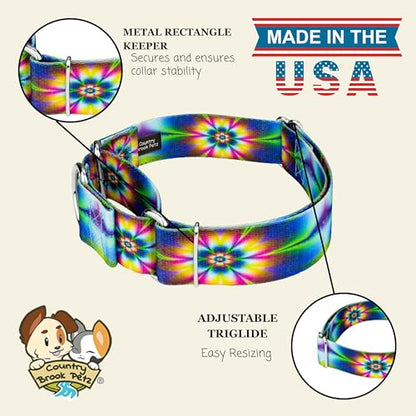 Country Brook Petz - HossFit Jr Wide Martingale Dog Collar - Groovy Collection Featuring Far Out Designs (Tie Dye Flowers, Medium) - color: Tie Dye Flowers, size: Medium (Pack of 1)