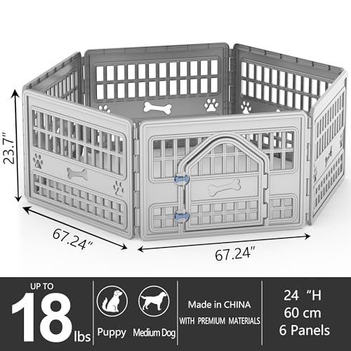 Dog Playpen Indoor,Puppy Playpen Fence Outdoor,Easy Assemble,Fold It Down,Grey Blue(4-Panel 34 * 34 * 24 inch)