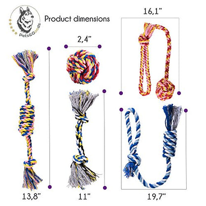 Pets&Goods Dog Rope Chew Toys – 5-Pack Durable Cotton Tug Toys for Puppies & Small/Medium Dogs – Dental Cleaning, Teething Relief, Washable & Safe Play